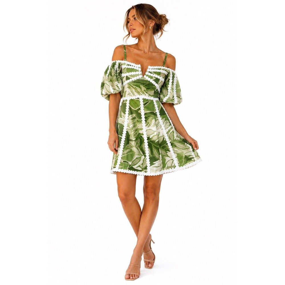 Rachel Rachel Roy Tropical Leaf Print Off Shoulder Mini Dress NWT Size 2